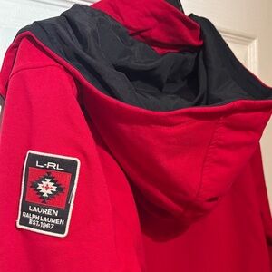 Lauren Ralph Lauren Red Hooded Jacket with Black Accents excellent condition